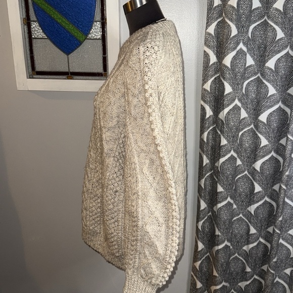 Crana Handknits 100% Pure New Wool Fisherman Cable Knit Crew Neck Sweater SZ L - Picture 4 of 8